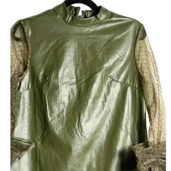 Chic Faux Leather-Inspired Sheer Green Dress (Size Small) - Picture 7 of 14